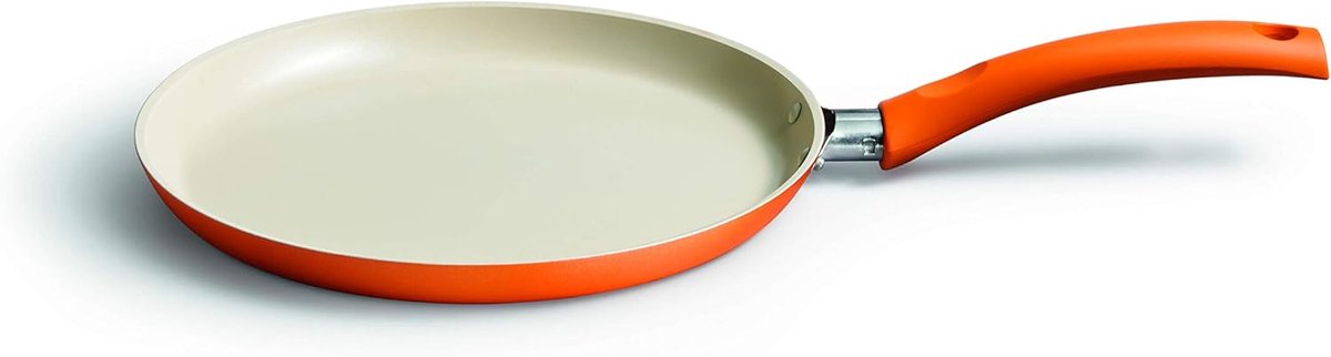 Pannenkoekenpan Keramisch - Crêpepan Koekenpan - Lekker Ontbijten - Speciaal Afgevlakte Rand - 25 cm Diameter - Oranje