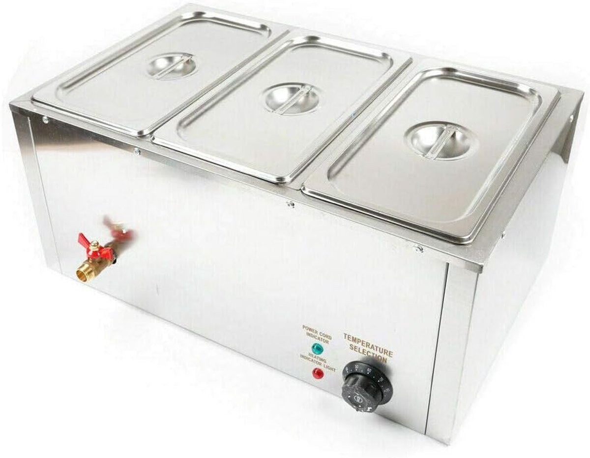 Voedselwarmer Bain Marie Warmhoudbak Horeca Eten Warm Houden Instelbare Temperatuur 57x38x27 cm Zilver