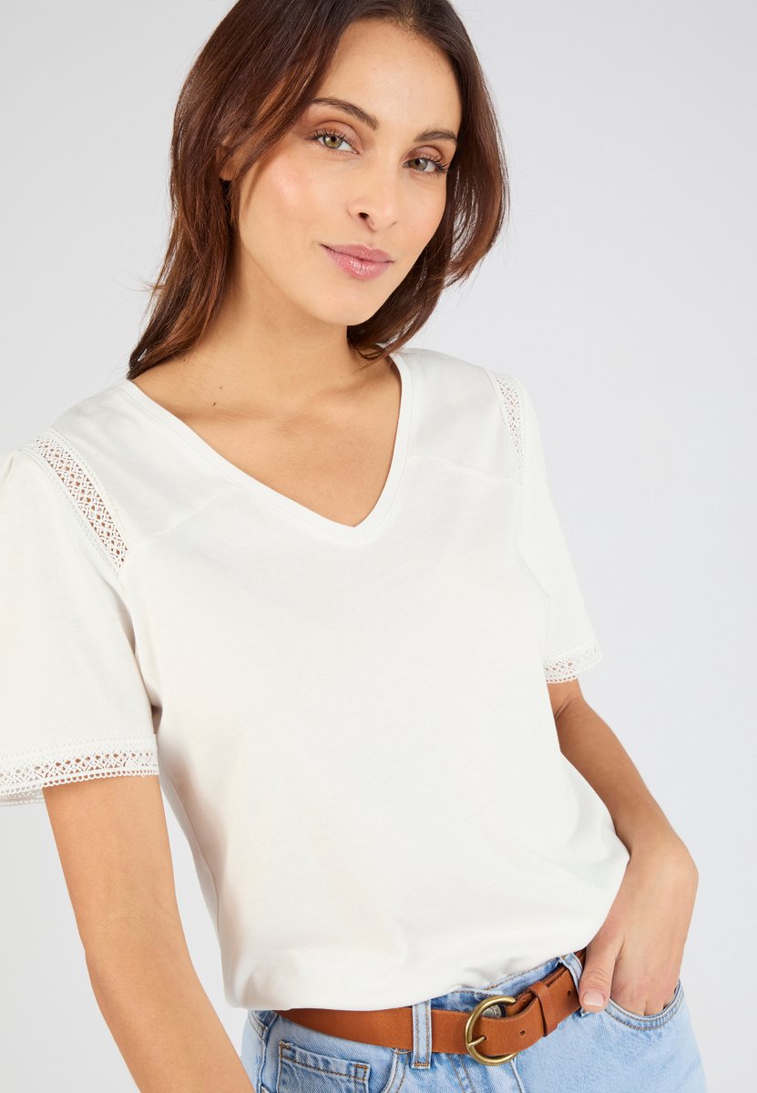 Damart - T-shirt kanten details - Dames - Wit - XS