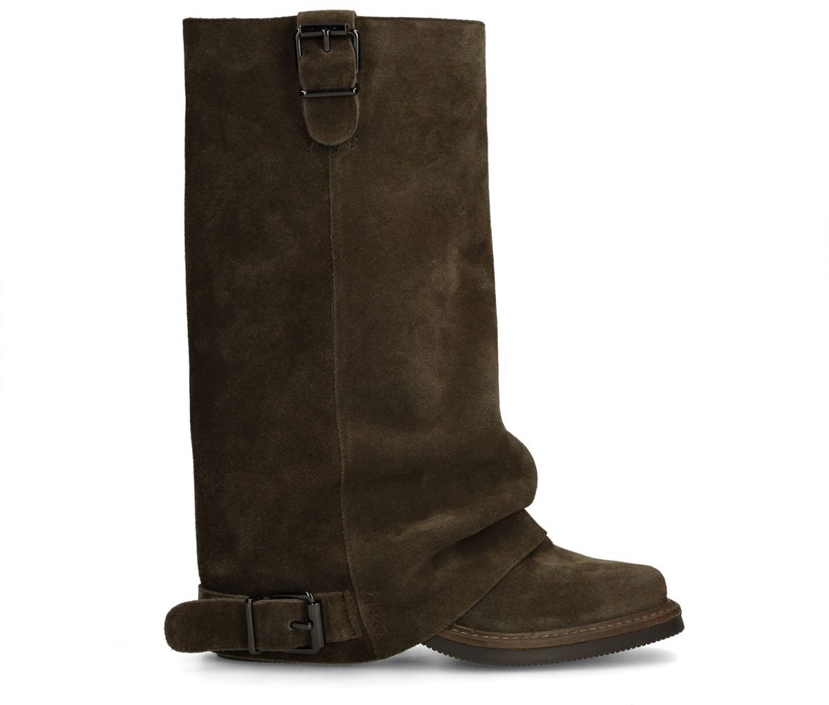 Sacha - Dames - Bruine suède biker boots met flap - Maat 37