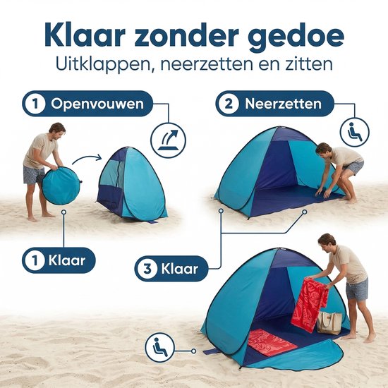Cheqo® Strandtent - Strand Tent - Pop Up Strandtent - Pop Up Tent Strand - Strandtent Pop Up - Strand Shelter - Strand Schuiltent - Strandtentje - Strandtent met Grondzeil - Strandtent UV Bescherming - UV Strandtent - Strandtent UV 50 van Merkloos — afbeelding 2