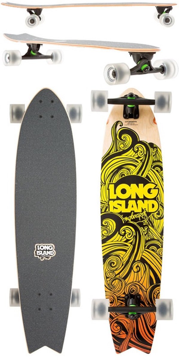 Long Island Whirlpool Longboard blauwe wielen Geel