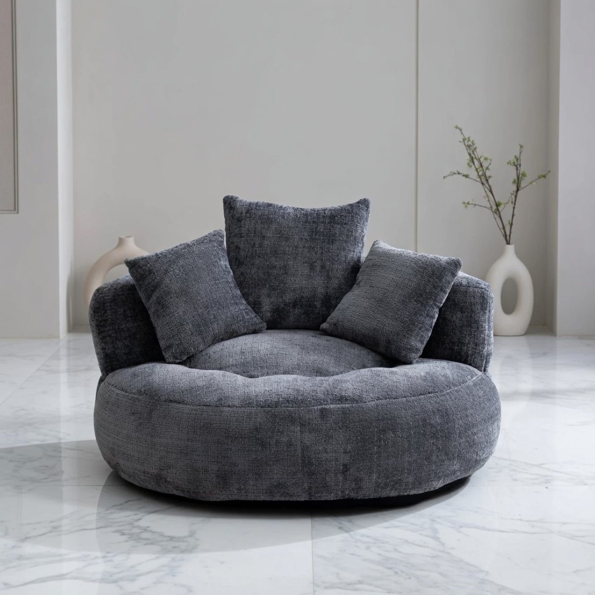 Luxe Zitzak Stoel met Hoge Rug – Comfortabele Lazy Sofa voor Volwassenen en Kinderen – Chenille Lounge Stoel voor Woonkamer, Slaapkamer, Gaming en Buiten – Oversized Relaxfauteuil met 3 Kussens – Grijs House&Garden