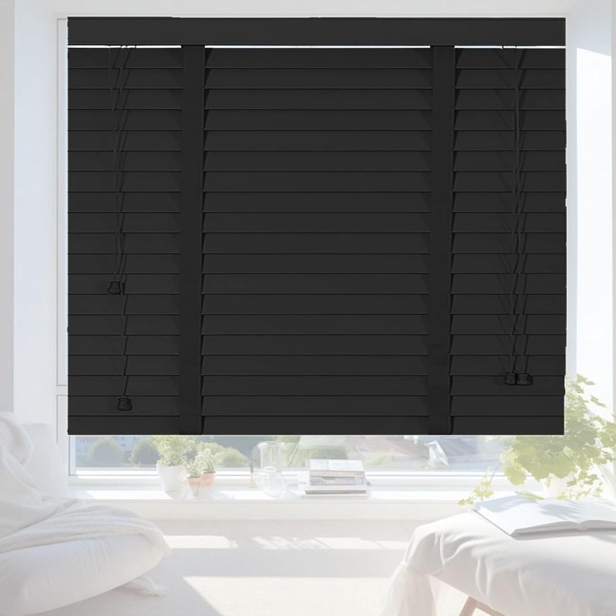 Houten Jaloezieën - Raambekleding - Lichtregeling Privacy - Maatwerk Opties - 50 mm Lamellen - Zwart