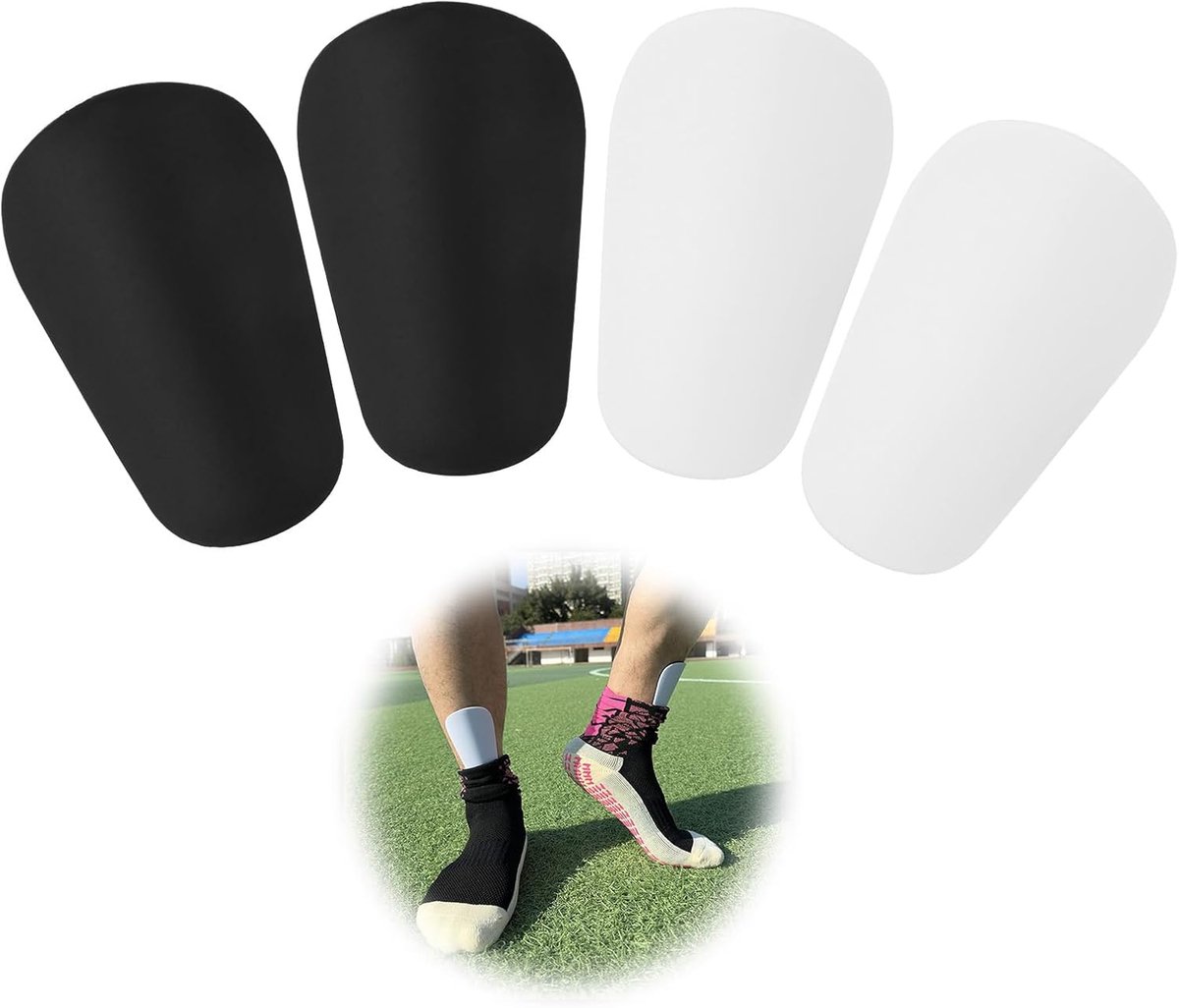 Kinderscheenbeschermers - Mini scheenbeschermers - Voetbal training - Schokabsorberend EVA materiaal - 10 x 65 cm - Zwart Wit