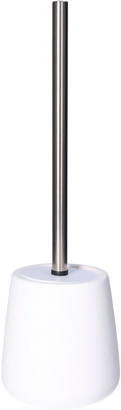 Porte-brosse WC blanc avec manche en métal.