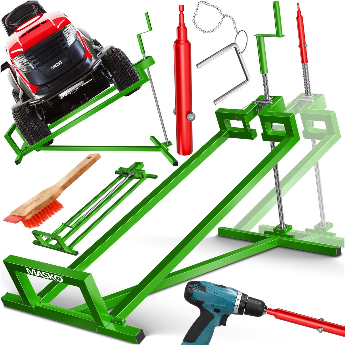 MASKO® Zitmaaierkrik 400kg Lift voor Zitmaaier met Adapter - Zitmaaierlift Krik Systeem