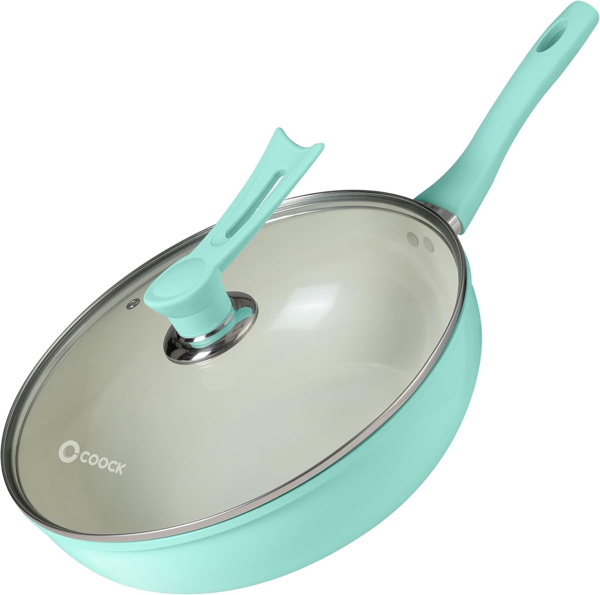 Wokpan Inductie - Roerbakpan - Snel Koken - Keramische Anti-aanbaklaag - 32cm Diameter - Turkoois Wit