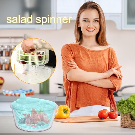 Saladecentrifuge - Keuken spinner - Groente drogen - Praktisch afvoergat - 22.8 x 17.5 cm - Blauw — afbeelding 3