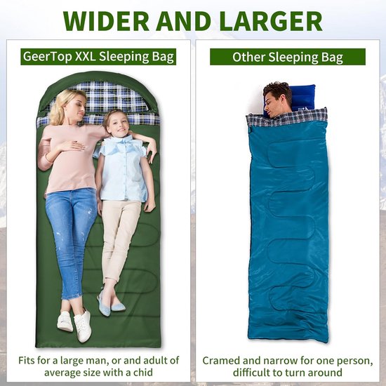XL Slaapzak - Kampeer slaapzak - Buiten slapen - Extra ruim flanel - 220x100cm - Groen — afbeelding 5