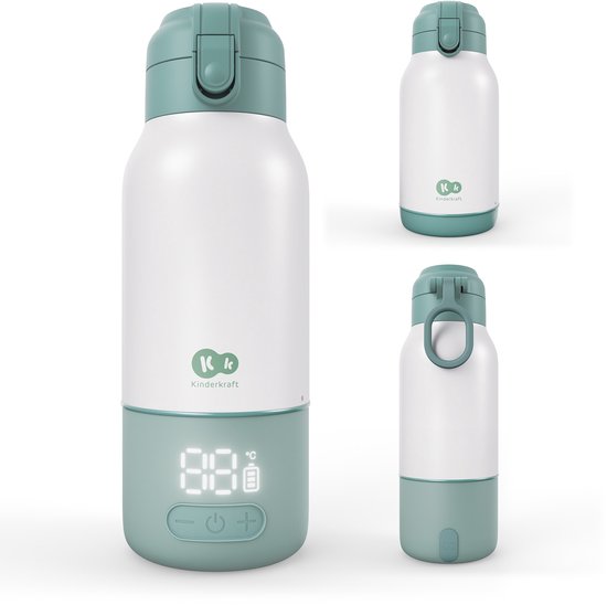 Kinderkraft GAJA - Draagbare Melkverwarmer & Thermos 350 ml - Melk Verwarmen in 2 min - Warmte tot 20 uur - 5 Temperatuurstanden - USB-C - Voor Onderweg - Groen van Merkloos — afbeelding 4