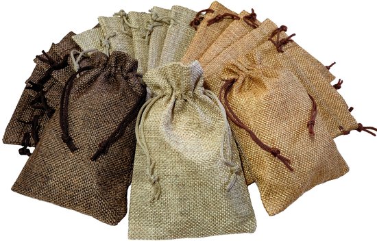 Prigta - Jute zakjes klein - 24 stuks - 10x15 cm - Mix kleur - cadeauzakjes herbruikbaar