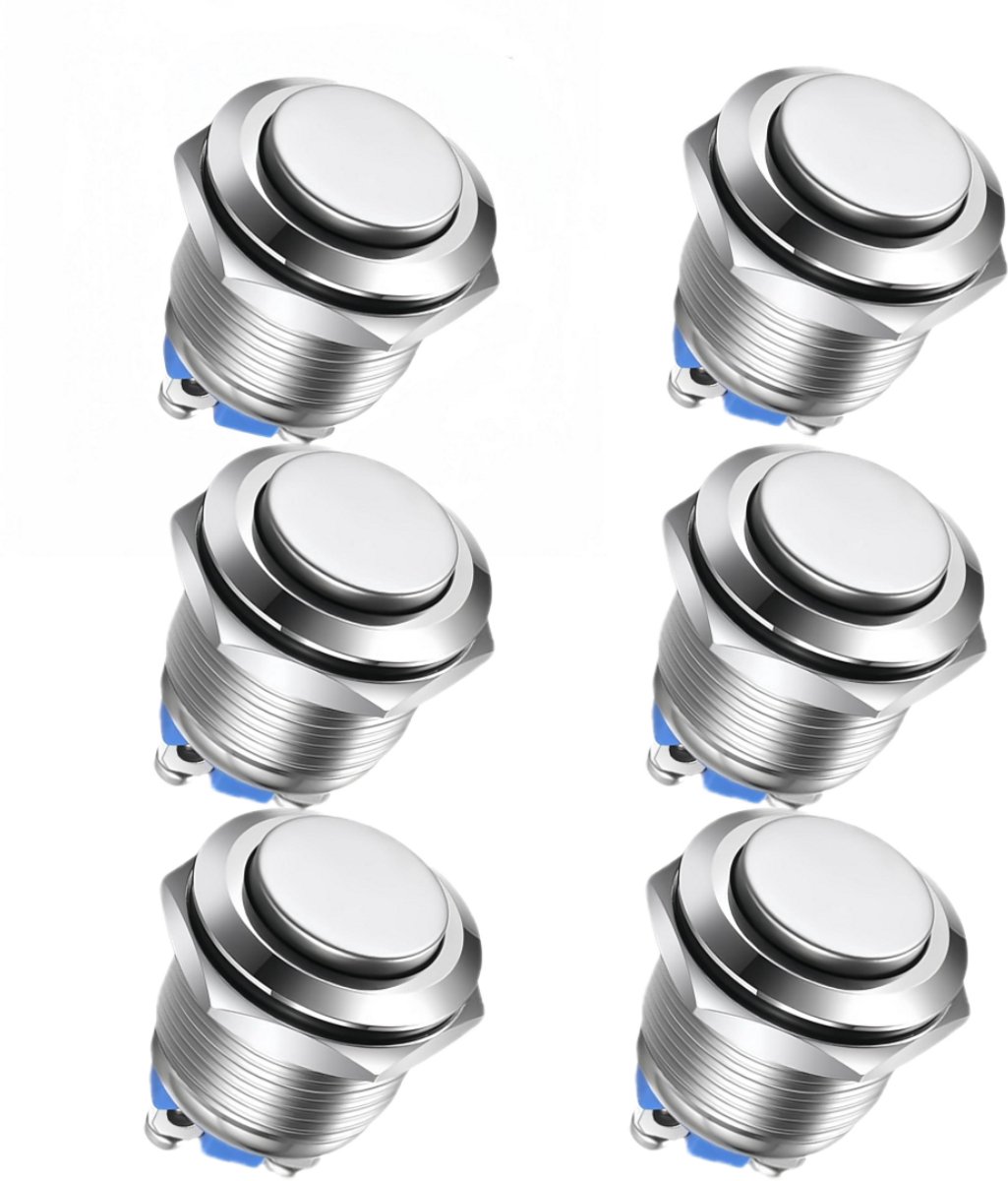 longziming -Metalen Drukknop - Momentane Schakelaar - IP67 Waterdicht - Metaal - 16 Mm Montageopening - 3 A Stroomdraagvermogen - 6Stuk