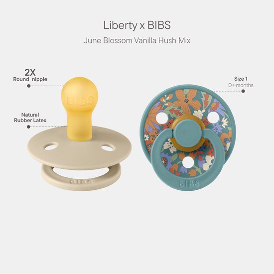 BIBS x Liberty Colour Fopspeen - 0-6 mnd - 2-pack - Rond - June Blossom/Vanilla Hush — afbeelding 3