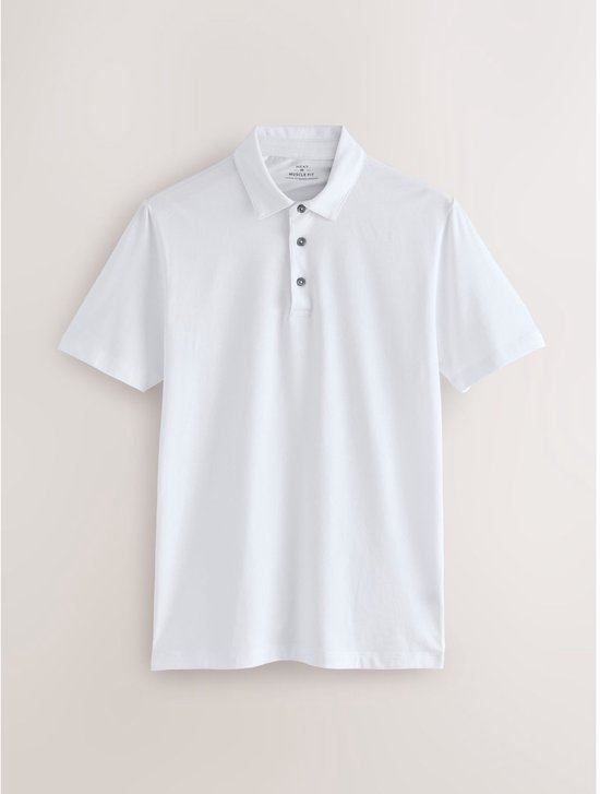 Wit poloshirt met korte mouwen, kraag en knoopjes.
