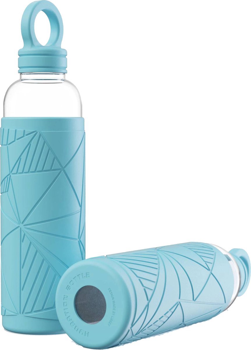 Drinkfles 2 Go Blauw 550 ml - Borosilicaat Glas - Duurzame Herbruikbare Waterfles