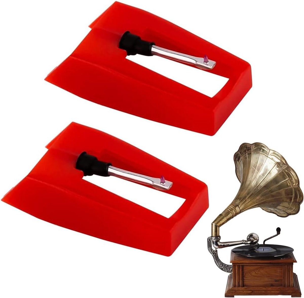 Platenspeler Naald - Naald Vervanging - Vinyl Luisteren - Robijn Gecoat - 1.8 x 1 cm - Rood