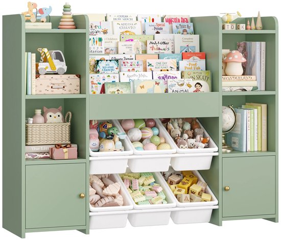 Jessi Store - Armoire de rangement enfants - Armoires de rangement - Armoire à speelgoed enfants - Organisateur speelgoed - Met bakken - Vert - 119x29,5x94 cm