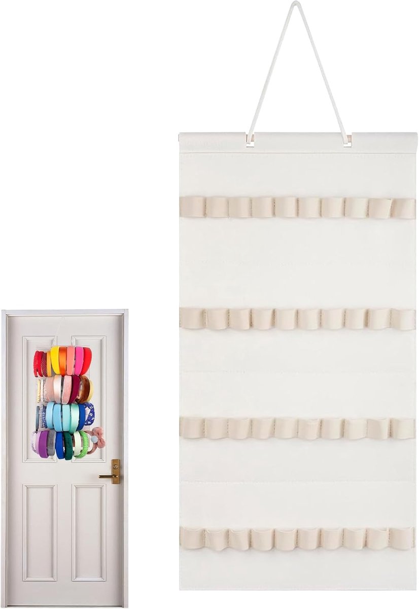 Hoofdband Organizer - Haaraccessoires Houder - Muur Ophangen - 40 Opbergvakken - 30x60 cm - Wit
