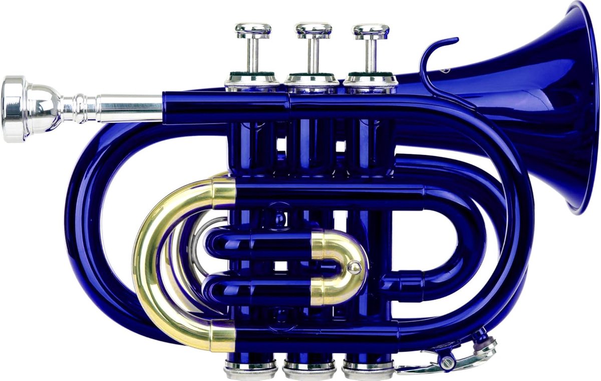 Pocket Trompet - Koper Instrument - Muziek Maken - Volwaardig Geluid - Compact Formaat - Blauw