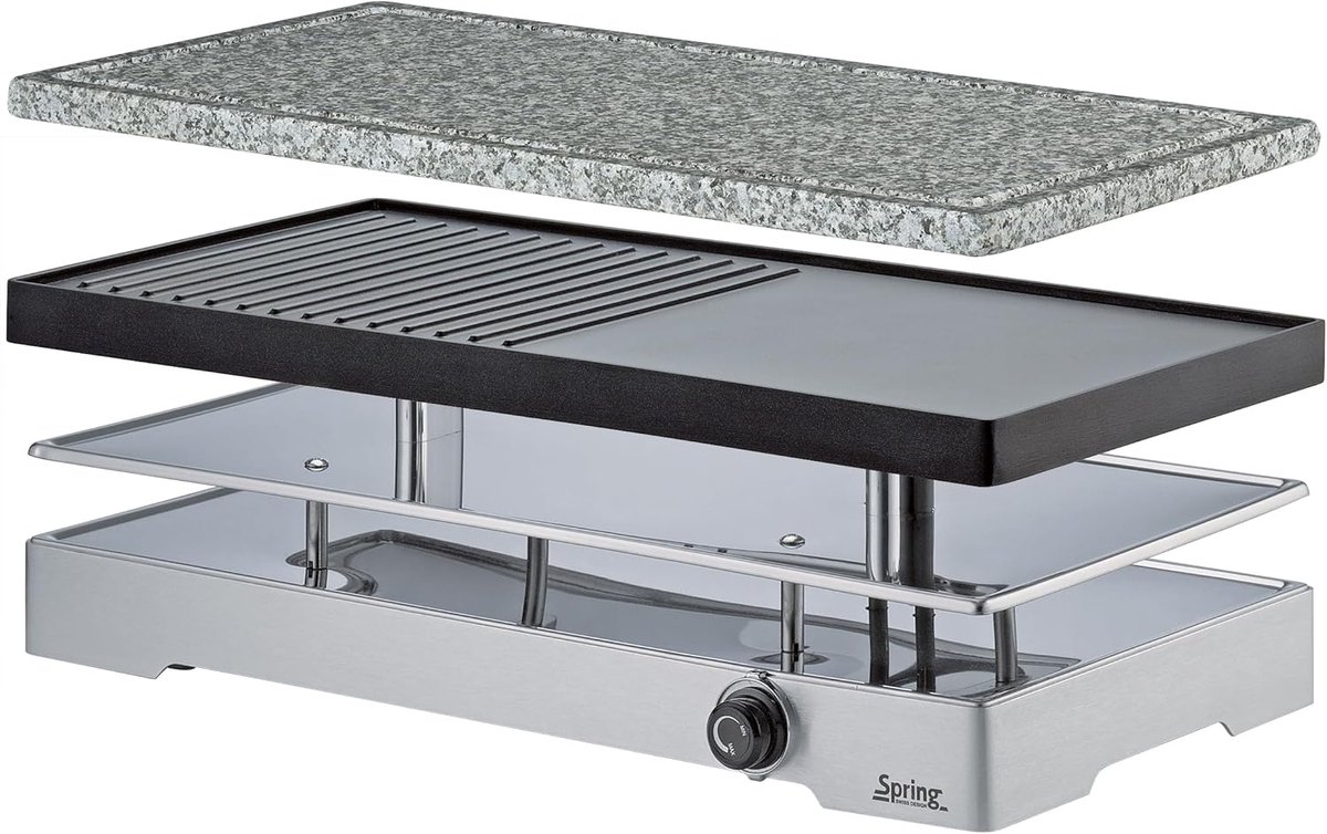 Raclette Tafelgrill - Elektrisch Grillen - Gezellig Eten - Dubbele Grillplaat - 425 x 145 x 215 cm - Zilver