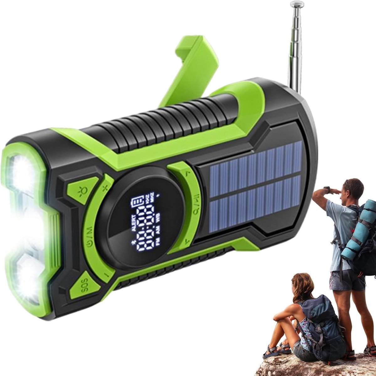 Draagbare Radio - AM FM Ontvanger - Survival Noodsituaties - Handmatige Oplaadfunctie - 165 cm - Groen