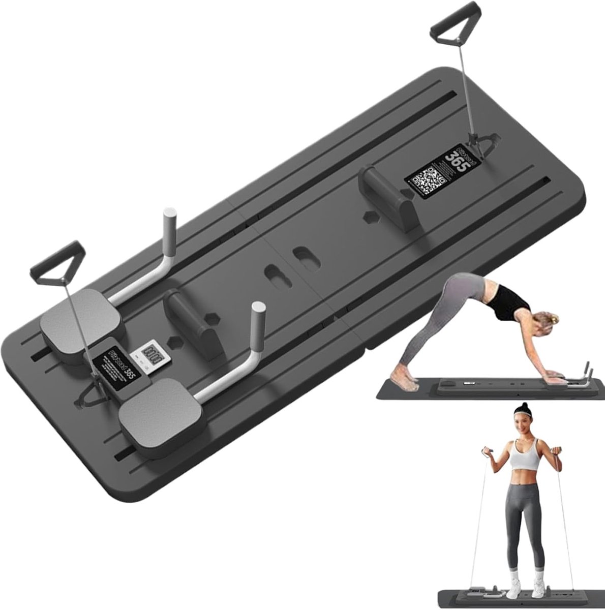 Pilates Board - Fitness Tool - Full Body Workout - Multifunctioneel Apparaat - 106 x 41 cm - Zwart grijs