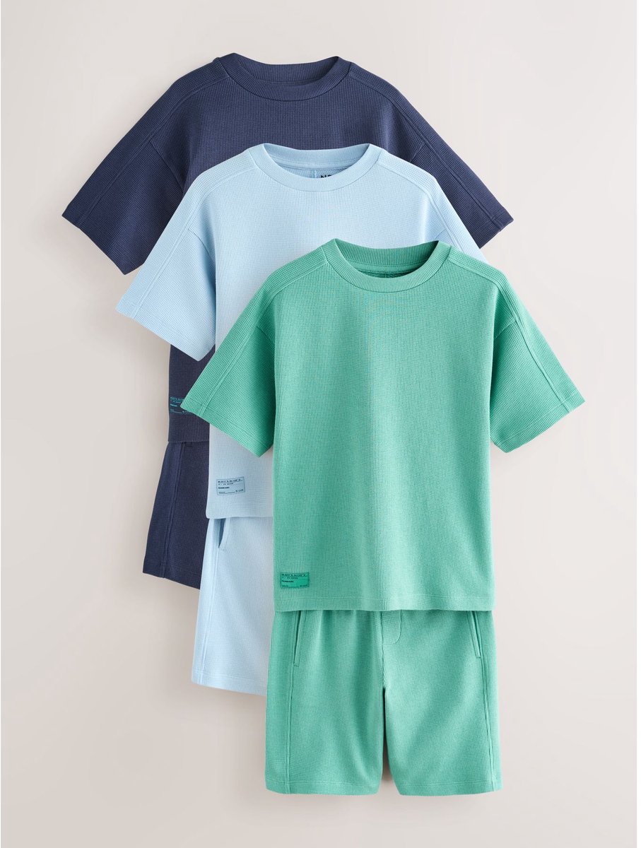 Next - Jongens - Set van 3 T-shirts met korte mouwen en shorts - Blauw