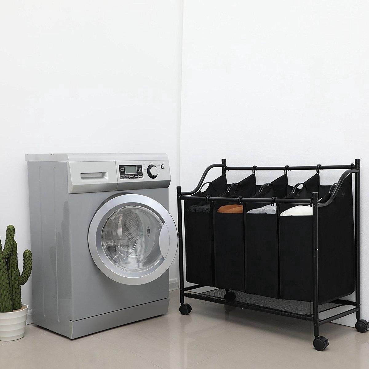 Bobbel Home - Wasmand op Wieltjes met 4 Uitneembare Vakken - 140L - Zwart