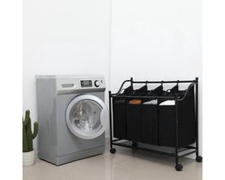 Bobbel Home - Wasmand op Wieltjes met 4 Uitneembare Vakken - 140L - Zwart
