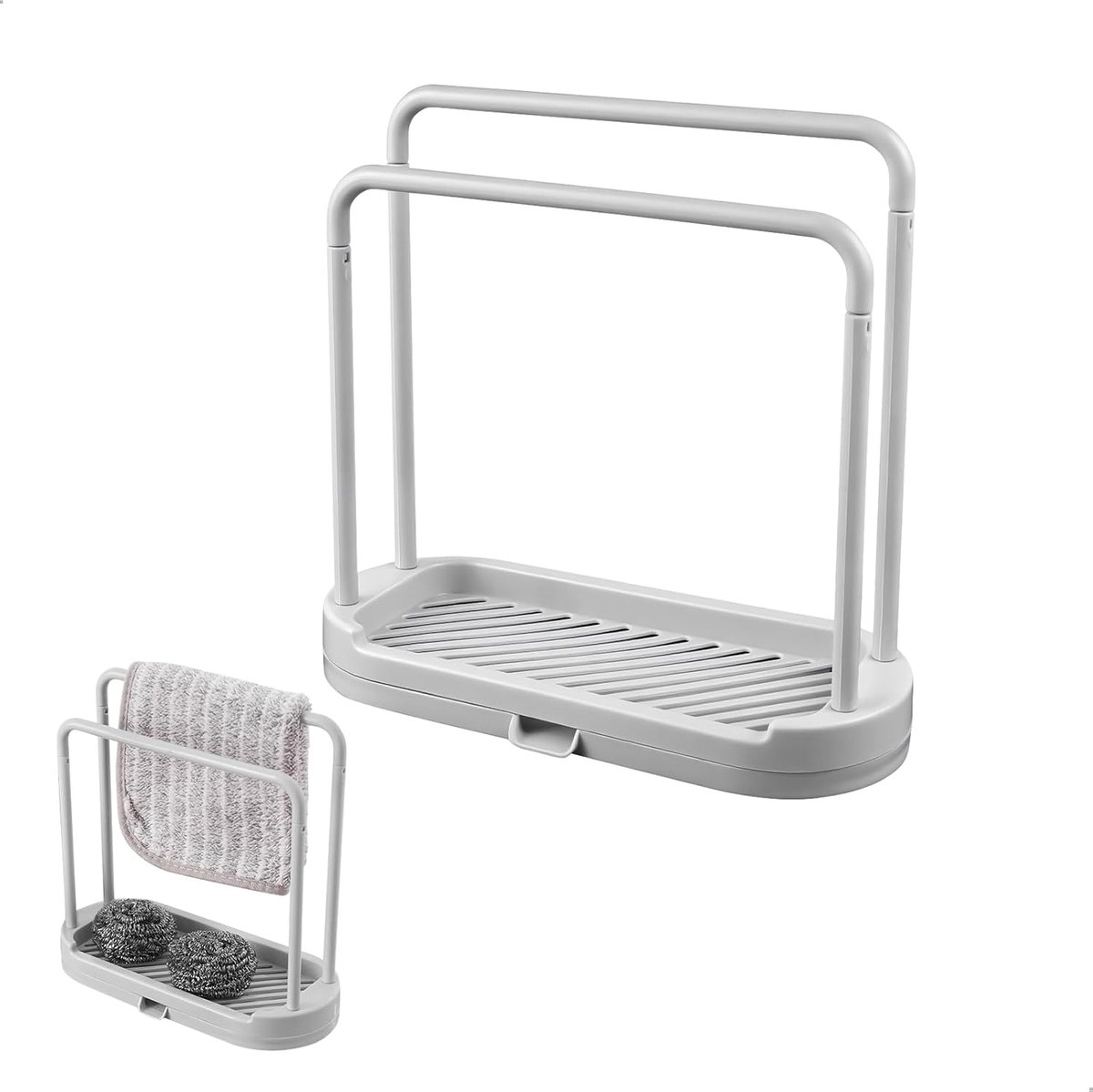 Keuken Organizer - Gootsteen Houder - Keuken Opbergen - Dubbele Ophangstang - 5x5x2 cm - Grijs