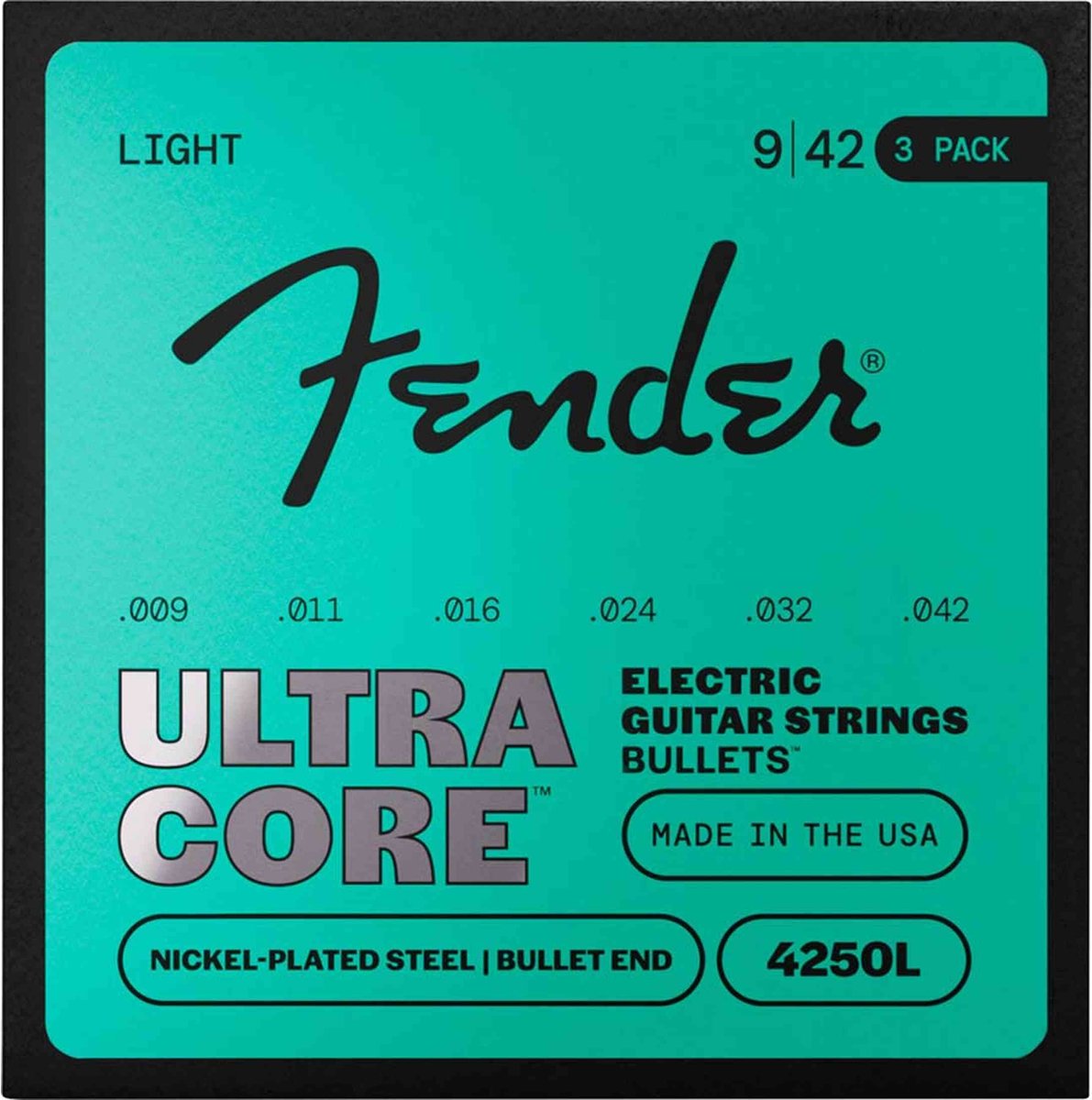 Fender 4250L UltraCore Elektrische Gitaar Snaren Nickel Plated Steel Bullet End Extra Light (009-042) 3-Pack