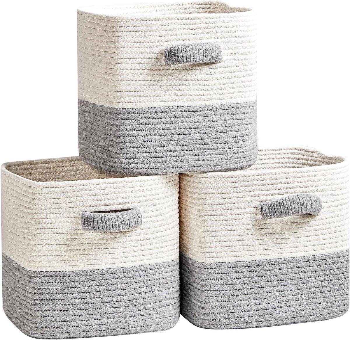 Opbergmanden Set - Kubus Manden - Ruimte Organiseren - Set van 3 stuks - 28x28x28 cm - Wit Grijs