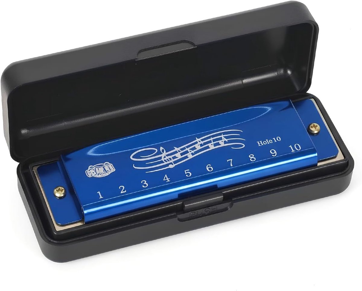 Diatonische Harmonica - Blues Harp - Muziek Maken - Aluminium Constructie - 10 cm Lengte - Blauw
