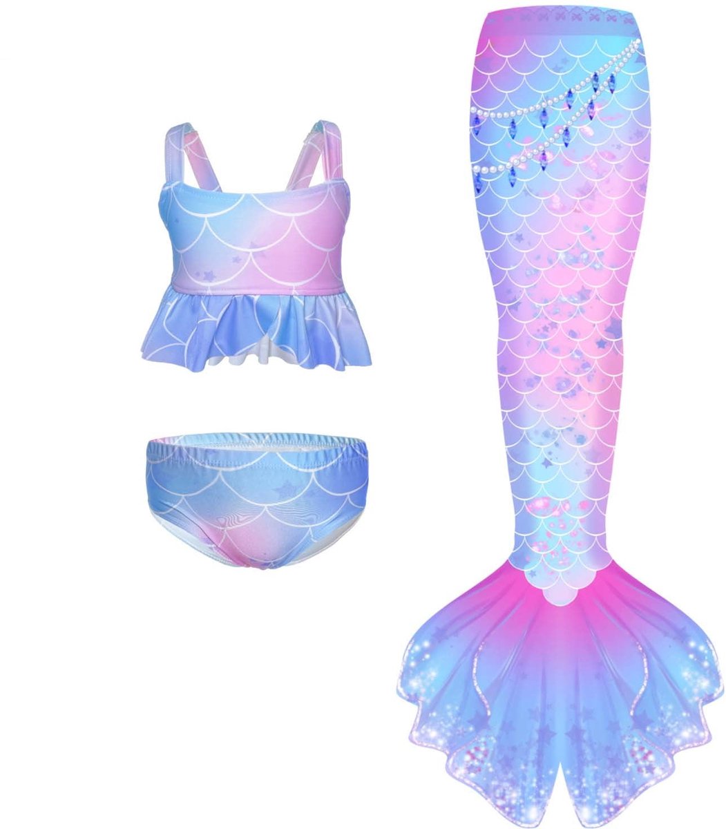 Zeemeerminstaart Zwempak Meisjes - Zeemeermin Bikini Set Kind - 3 Delige Zeemeermin Zwemset - Prinses Zeemeermin Badpak