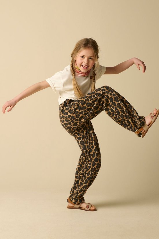 Bruine Wide Leg Sweatpants Met Leopard Print