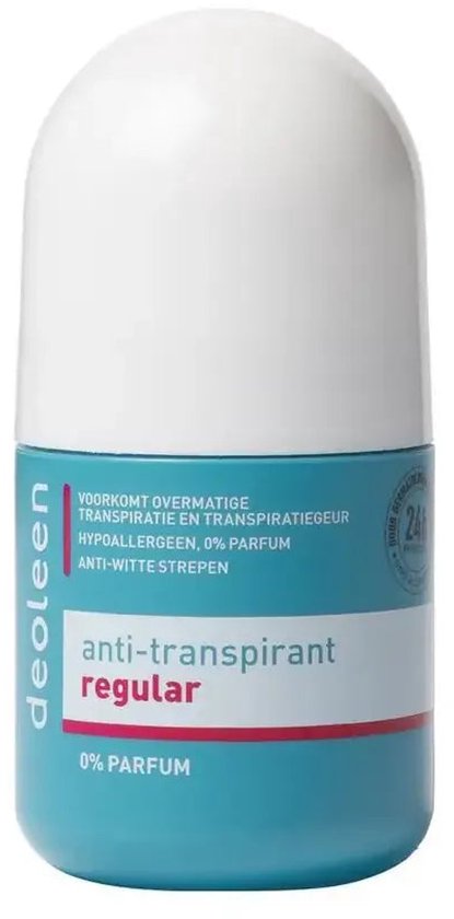 Deoleen Anti-transpirant - Roller Regular - Voorkomt overmatige transpiratie en transpiratiegeur - 48 uur effectief - 0% parfum - Dermatologisch getest - Deodorant - 50 ml
