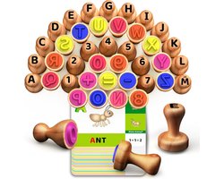 Houten Leer Stempels - ABC Cijfer Set - Kleuter Onderwijs - Inclusief Activiteitenkaarten - Kleine Afmetingen - Niet Gespecificeerd