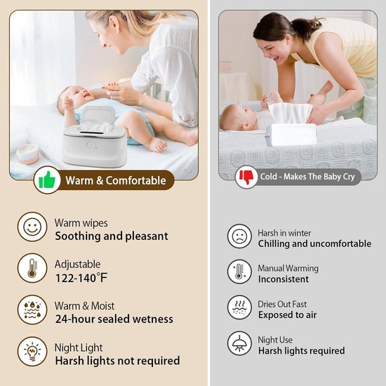 Babydoekjes Verwarmer - Vochtige Doekjes Houder - Baby Comfort - 3 Temperatuur Instellingen - 22 x 14 x 11 cm — afbeelding 3