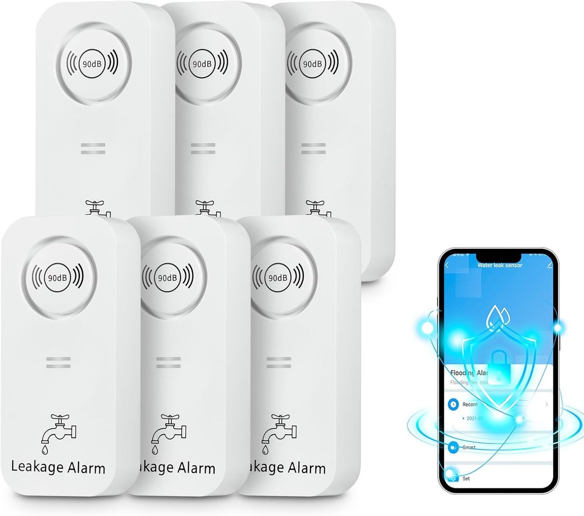 Watermelder Wifi - Wateralarm App - Voorkom Waterschade - 90 dB Alarm - Verpakking 6 Stuks