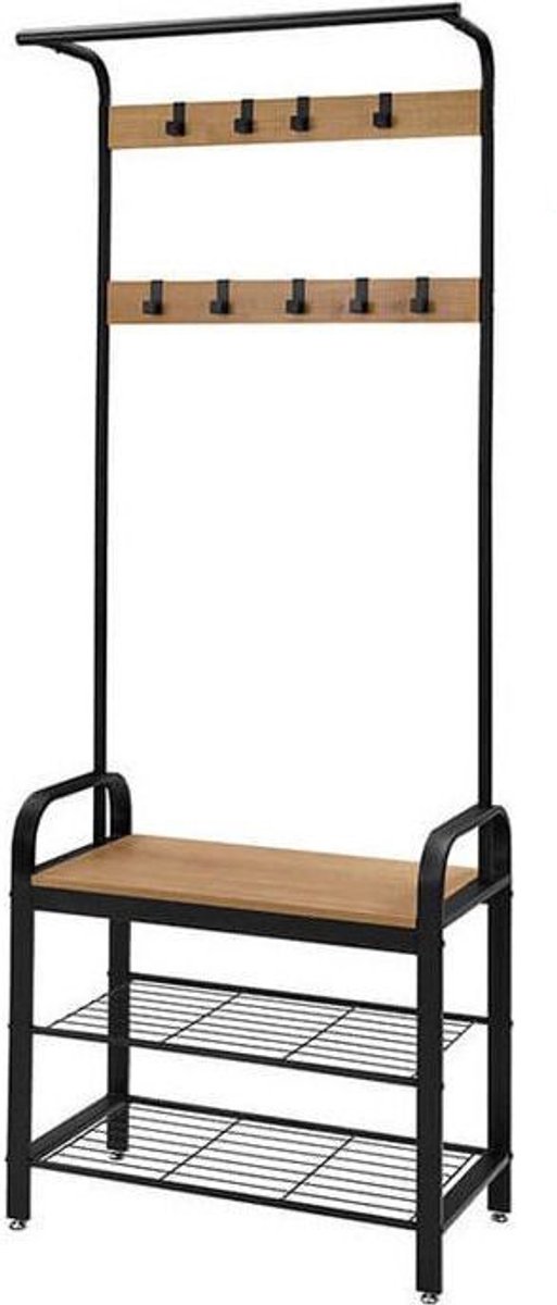 Hoppa! Kapstok met schoenenrek – bruin/zwart – metaal – 72 x 33,7 x 183 cm (b x d x h)