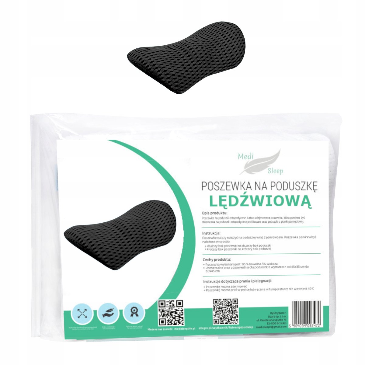 Medi Sleep - Lendekussenhoes - Zwart - Polyester