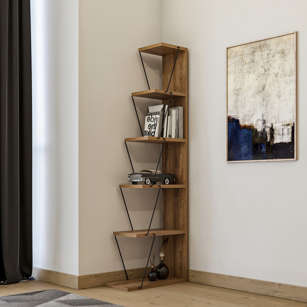 Skye Decor Houten Industriële Boekenkast - Slank en Verfijnd Ontwerp met 5 Planken Zwart;Den
