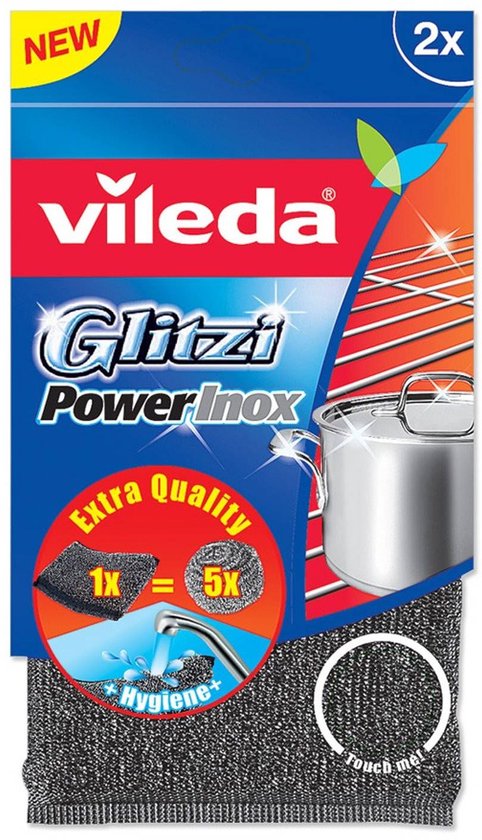 Vileda Glitzi Power Inox schuursponsen – 2 stuks