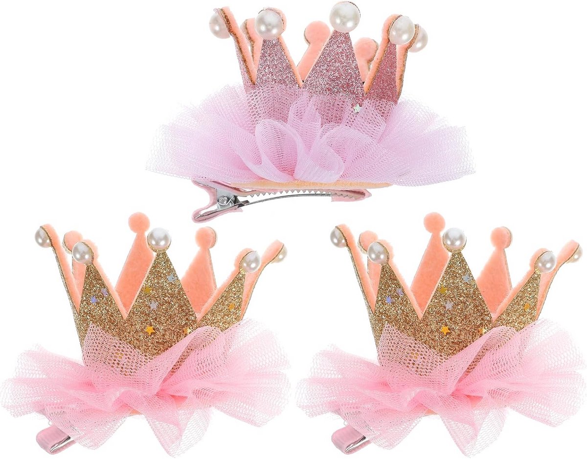 Haarspelden Meisjes - Prinses Clips - Feest Accessoires - Met Parel Decoratie - 3 Stuks