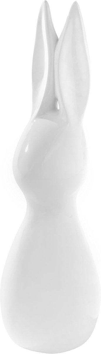 Decoratieve Haas - Paasdecoratie Figuur - Stijlvolle Woondecoratie - Geglazuurd Afwasbaar - 39 Cm Hoog - Wit