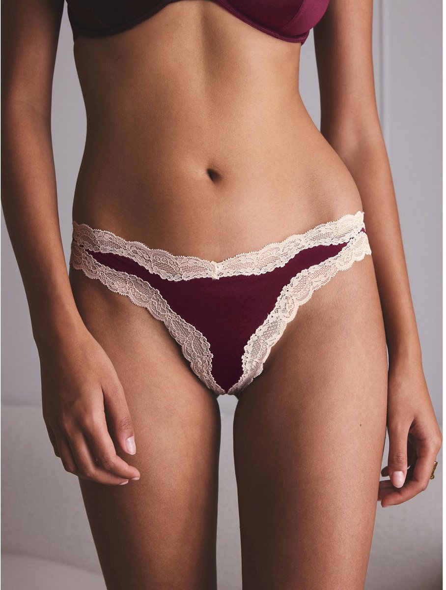 Next - Dames - Set van 2 glanzende Braziliaanse slips met kanten rand - Paars