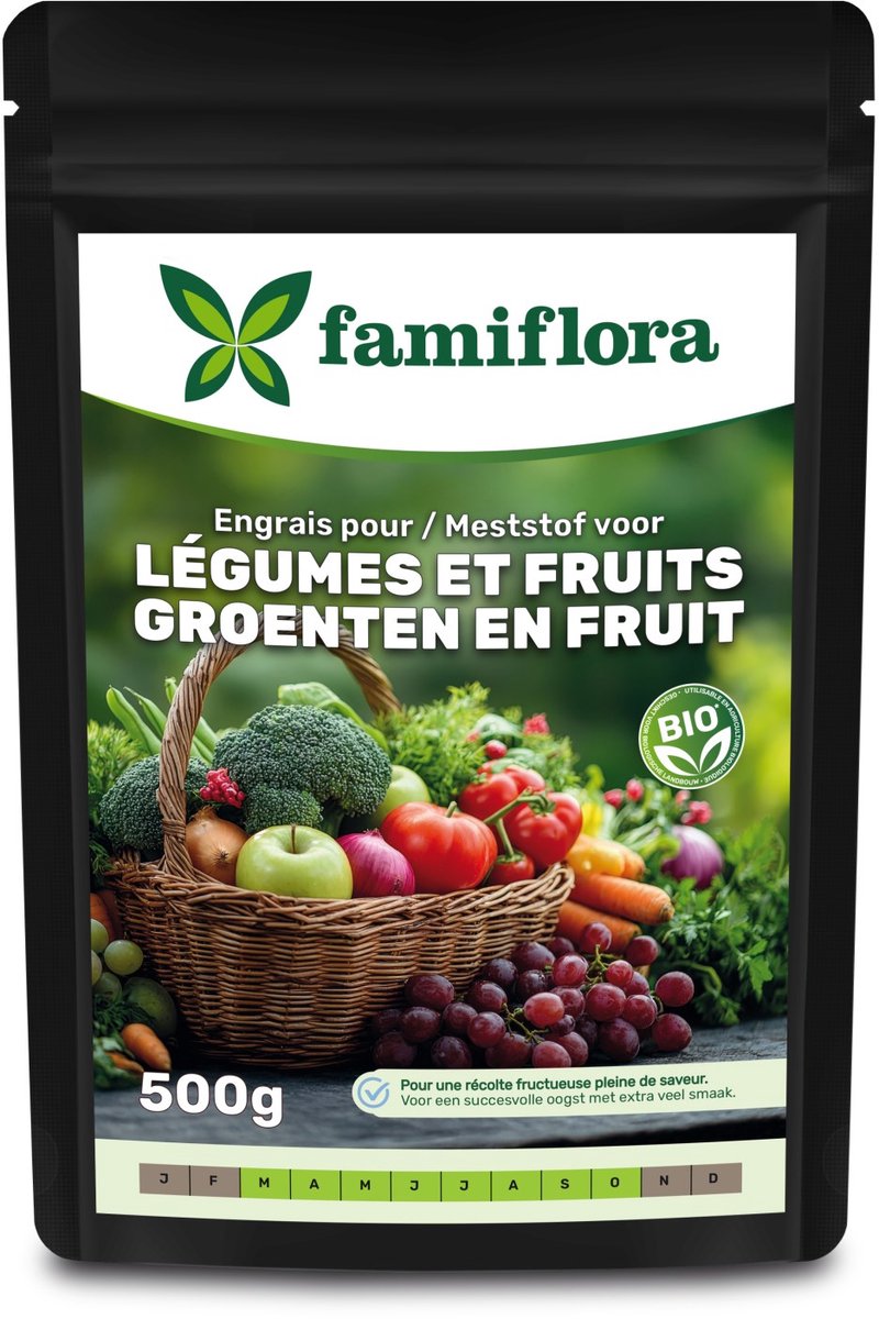 Famiflora meststof voor groenten en fruit - 500 g - bio - Biologische voeding die je planten sterker maakt waardoor je een rijkere en smaakvollere oogst krijgt