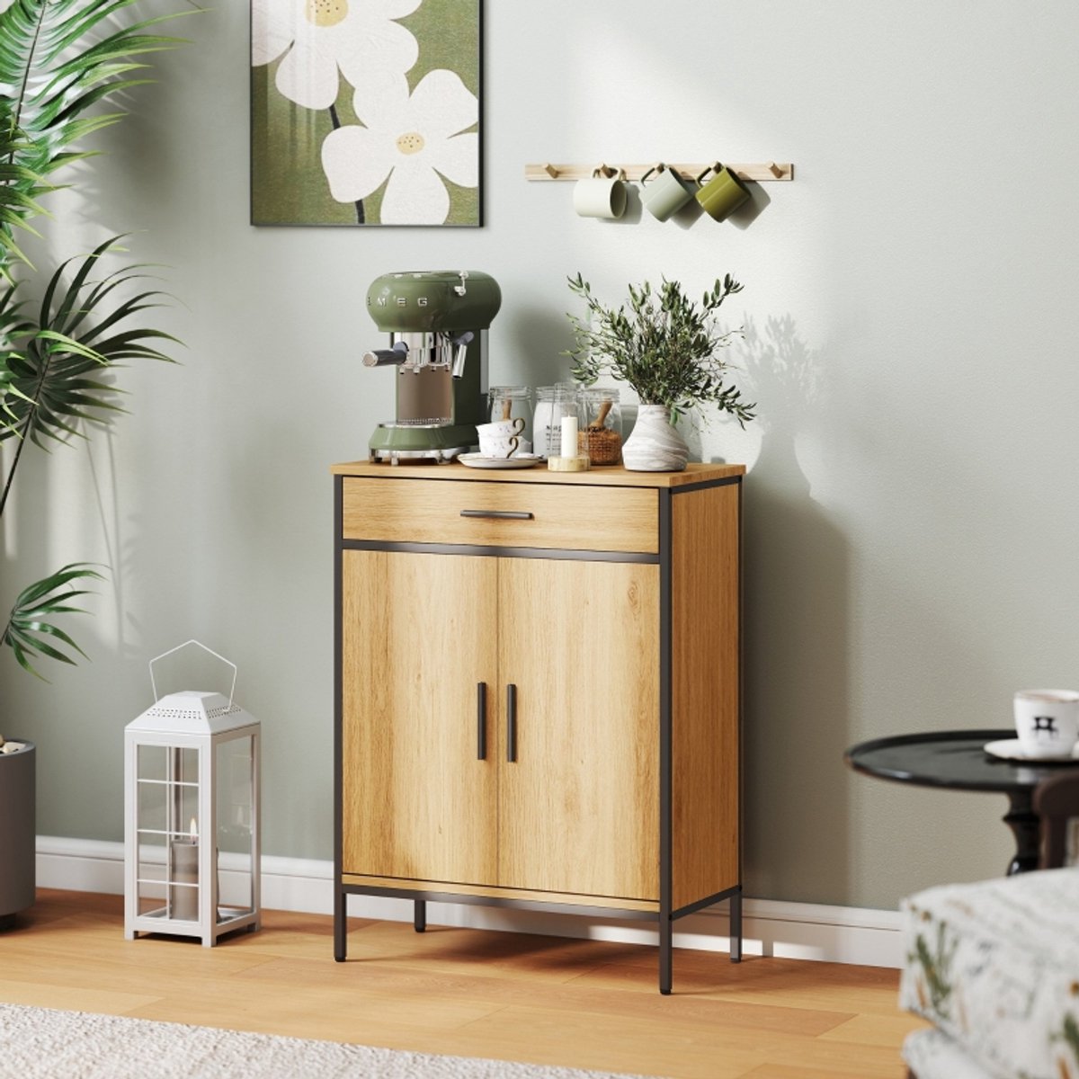 MODFU Badkamerkast - Grote Lade En Verstelbare Plank - Industrieel - Voor Badkamer - MDF En Staal - Eikenkleur - 60 x 30 x 80 cm