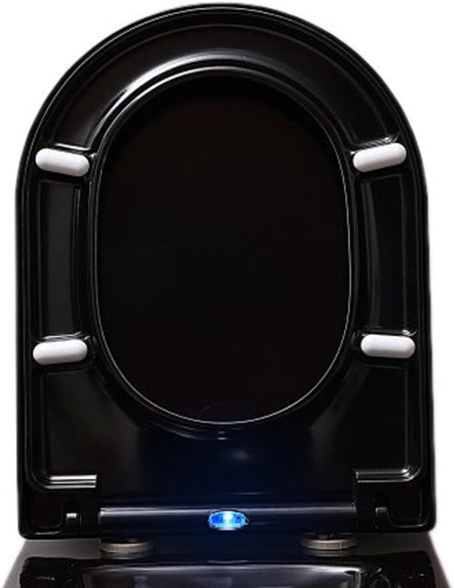 Toiletzitting met LED - Zachte sluiting - Nachtelijke verlichting - Akoestische sensor - 46cm breed - Glanzend zwart